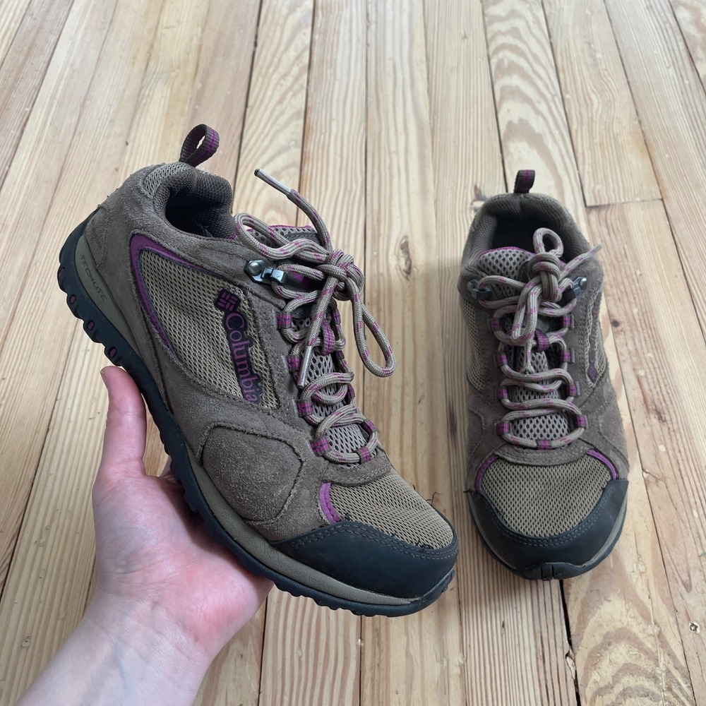 Columbia Redmond Waterproof Hiking Shoes Brown Purple Suede Mesh Womens 9 YL5379